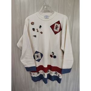 Vintage Fashion Gear Made In USA Pullover Long Sleeve Sweatshirt Sz L Buttons